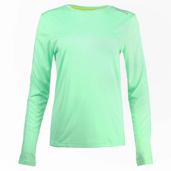 Diadora Core Running Crew Neck Long Sleeve Athletic T-Shirt Womens Green Casual