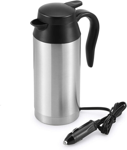 OurLeeme 650 ml Travel Kettle, Car Kettle, Stainless Steel, 12 V Cigarette Lighter, Travel Kettle, Electric Kettle for Hot Water, Coffee, Tea, Silver Car Kettle [Energy Class A+++]