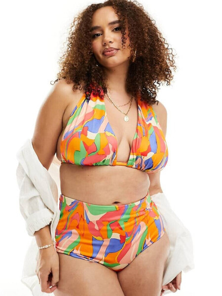 ASOS DESIGN Curve mix and match high waist bikini bottom in vibrant abstract print