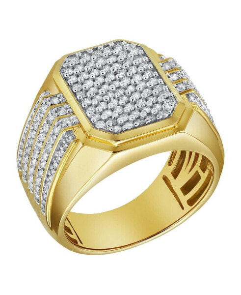 HexWall Natural Certified Diamond 1.3 cttw Round Cut 14k Yellow Gold Statement Ring for Men