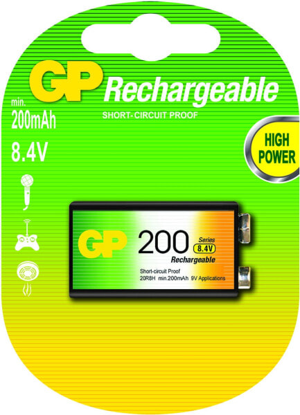 Аккумуляторы GP Battery NiMH 200 9V 8.4V - 9V - Nickel-Metal Hydride (NiMH) - 8.4 V - 1 шт. - 200 mAh