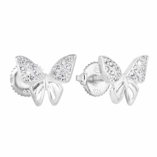 Silver earrings with zircons Butterfly 11311.1