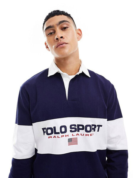 Polo Ralph Lauren Sport Capsule chest panel logo rugby shirt in navy