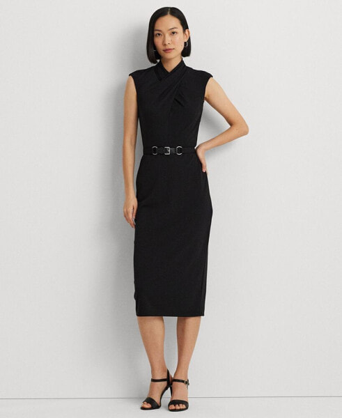 Women's Belted Jersey Mockneck Dress