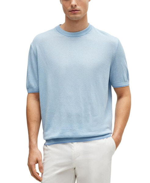 Men's Accent Tipping Linen-Blend Regular-Fit Sweater
