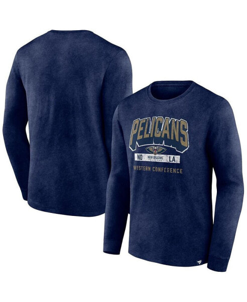 Men's Heather Navy Distressed New Orleans Pelicans Front Court Press Snow Wash Long Sleeve T-shirt