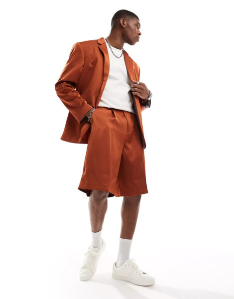 ASOS DESIGN pull on bermuda suit shorts in tobacco