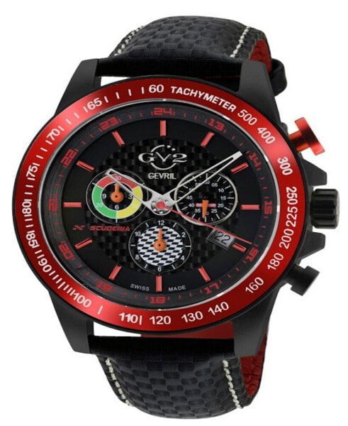 Men's Scuderia Black Leather Watch 45mm