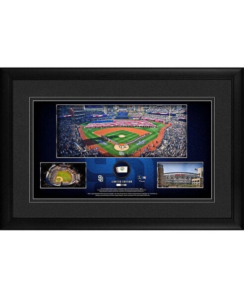 San Diego Padres Framed 10" x 18" Stadium Panoramic Collage with a Piece of Game-Used Baseball - Limited Edition of 500