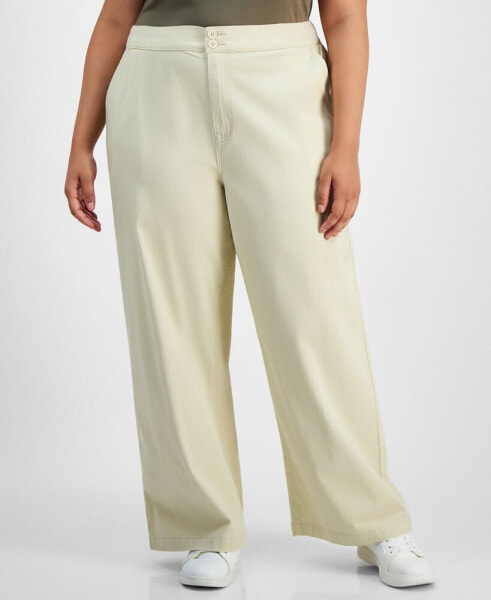 Trendy Plus Size Wide-Leg Twill Pants