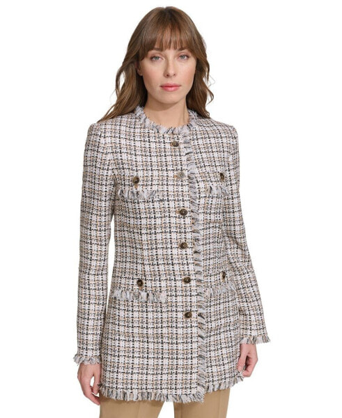 Women's Tweed Fringe-Trimmed Button-Down Jacket
