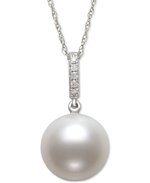 Belle de Mer cultured Freshwater Pearl (6mm) & Diamond Accent 18" Pendant Necklace in 14k White Gold, Created for Macy's