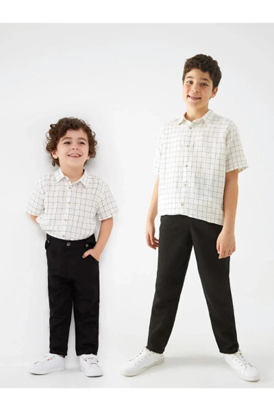 Kids Kısa Kollu Keten Karışımlı Erkek Çocuk Gömlek Ve Pantolon