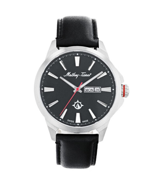 Men's Field Scout Collection Classic Black Genuine Leather Strap Watch, 45mm