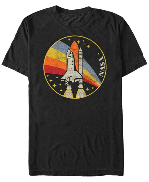 NASA Men's Retro Rainbow Rocket Launch Short Sleeve T- shirt