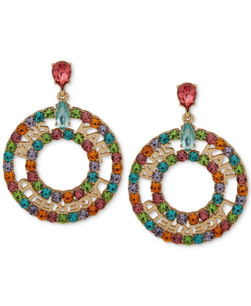 Gold-Tone Multicolor Stone Logo Drop Earrings