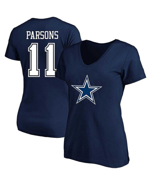 Women's Micah Parsons Navy Dallas Cowboys Plus Size Player Name and Number V-Neck T-shirt