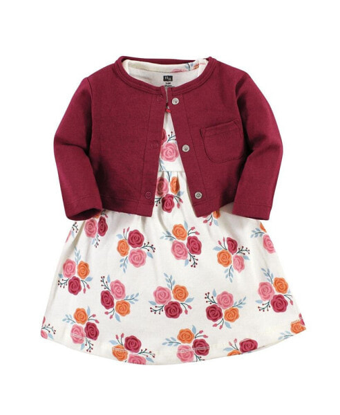 Baby Girls Cotton Dress and Cardigan Set, Autumn Rose