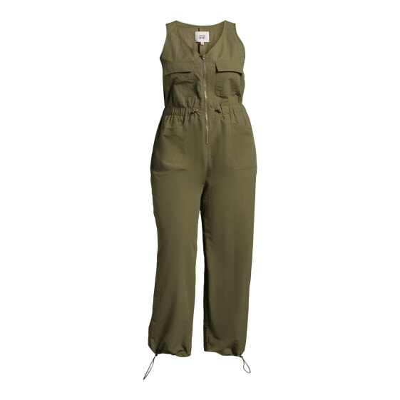 Madden NYC Juniors Plus Parachute Jumpsuit Women's 2X Green 100% Nylon Solid