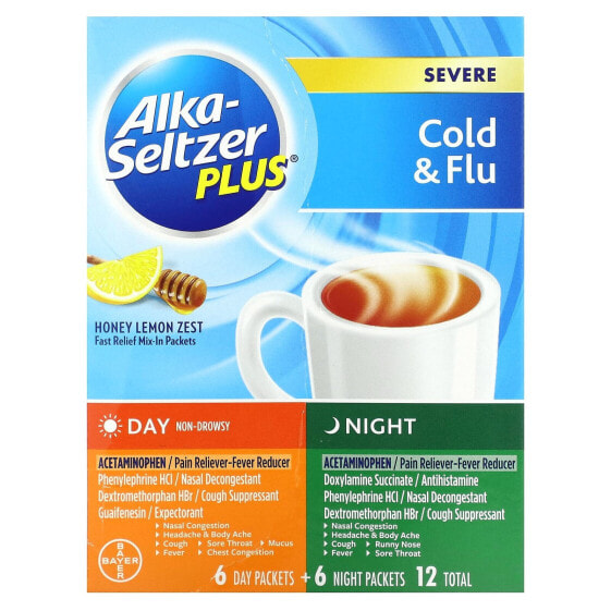 Severe Cold & Flu, Day & Night, Honey Lemon Zest, 12 Packets