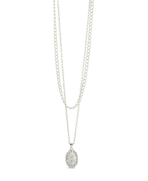 Silver-Tone or Gold-Tone Cubic Zirconia Round Pendant Galette Layered Necklace