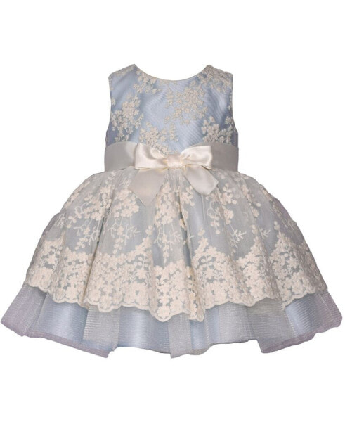 Baby Girls Sleeveless Scalloped Embroidered Mesh Dress