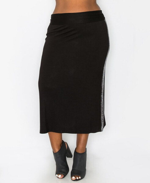 Plus Size Sequin Side Contrast Fold Over Midi Skirt