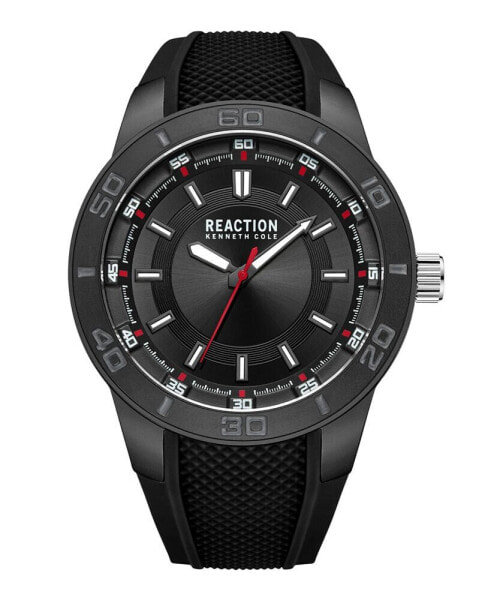 Часы и аксессуары Kenneth Cole Reaction Мужские спортивные трех стрелочные часы с черным силиконовым ремешком, 49 мм