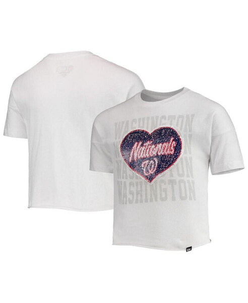 Big Girls White Washington Nationals Flip Sequin Heart Crop Top