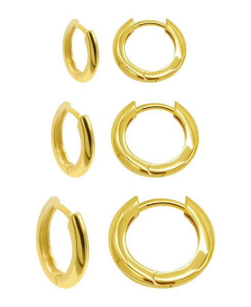 14K Gold-Plated 3-Huggie Hoop Earrings Set