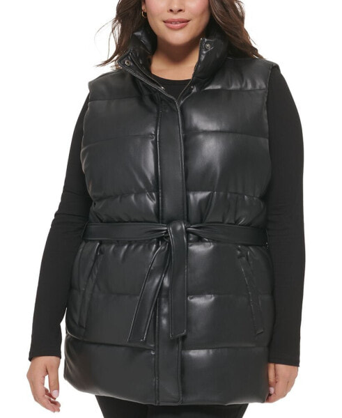 Trendy Plus Size Faux-Leather Puffer Vest