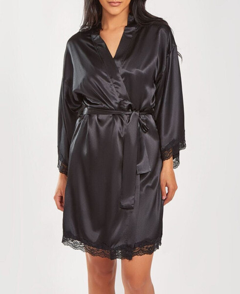 Women's Silky Laced Trim Short Robe