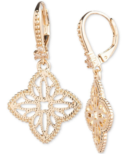 Gold-Tone Filigree Small Drop Leverback Earrings