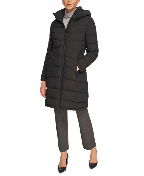 Women's Hooded Stretch Puffer Coat, Created for Macy's