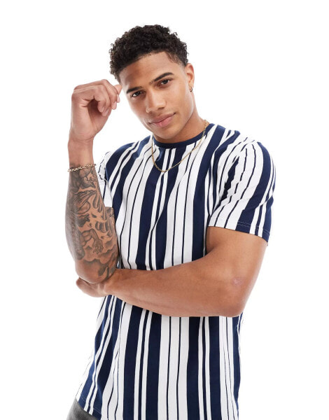 Brave Soul verticle stripe t-shirt in navy & white