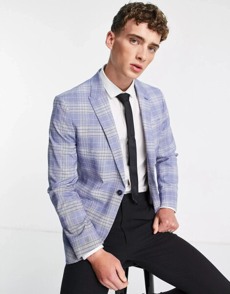 Ben Sherman skinny check suit jacket in blue