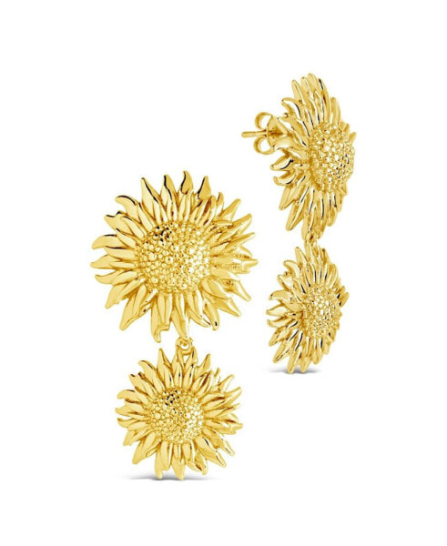 Gold-Tone or Silver-Tone Triple Sunflower Solaris Drop Studs