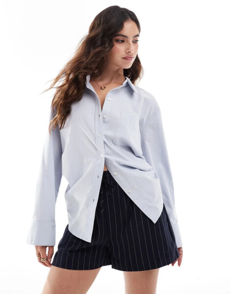 Vero Moda oversized shirt with wide cuff sleeves in light blue