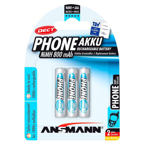 ANSMANN 1x3 MaxE NiMH Rechargeable Micro AAA 800mAh DECT Phone Batteries
