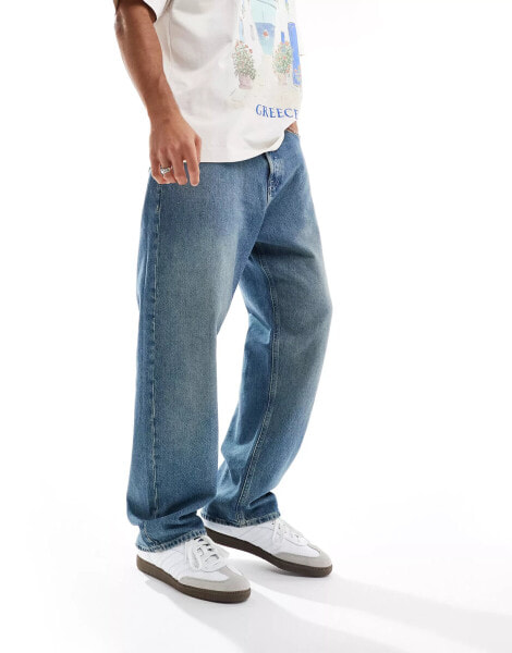 Jack & Jones alex baggy fit jean in mid blue wash