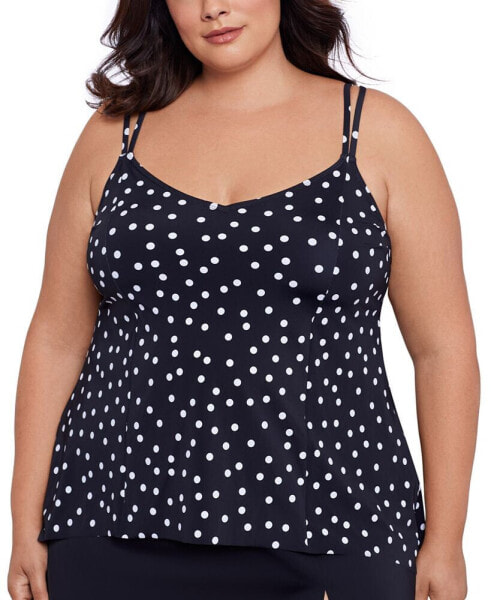 Plus Size Polka-Dot High-Low Tankini Top, Created for Macy's