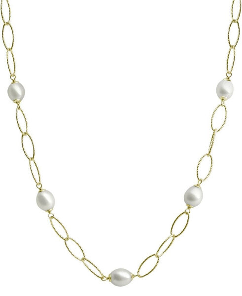 Cultured Freshwater Pearl (8-1/2 - 9mm) Oval Link 17" Statement Necklace in 14k Gold-Plated Sterling Silver