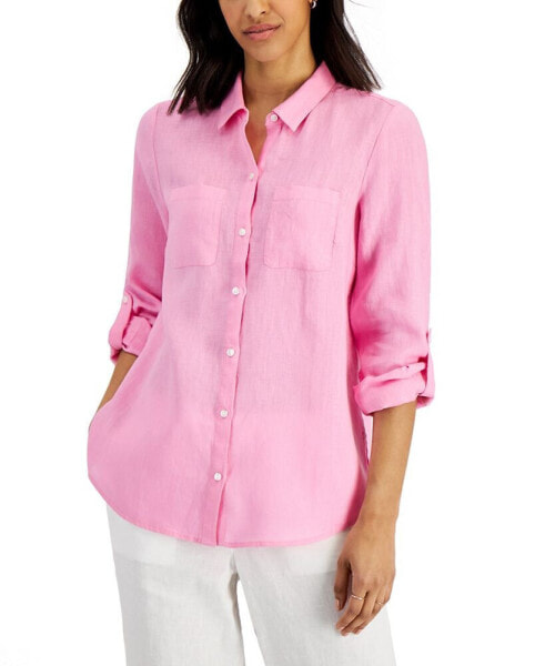 Petite 100% Linen Button-Front Shirt, Created for Macy's