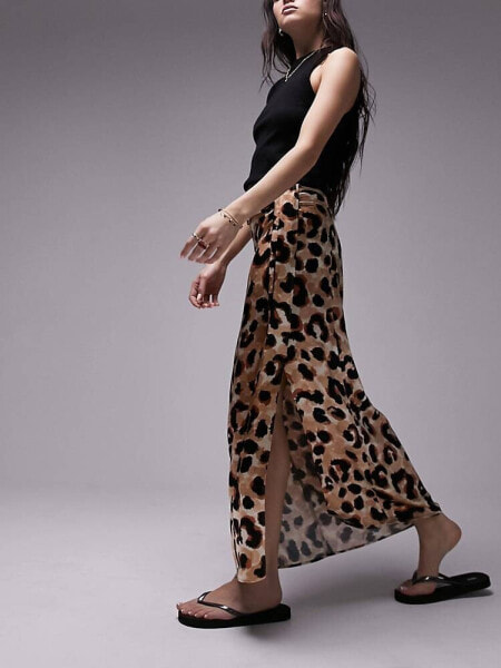 Topshop tuck split midi skirt in leopard print 
