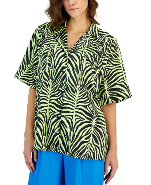 Women's Zebra-Print Short-Sleeve Button-Down Shirt