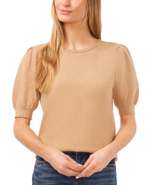 Women's Crewneck Puff Sleeve Cotton Sweater