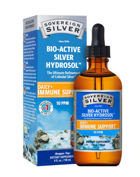 Sovereign Silver Bio-Active Silver Hydrosol Коллоидное серебро для ежедневной поддержки иммунитета, с дозатором-пипеткой 10 ppm  118 мл
