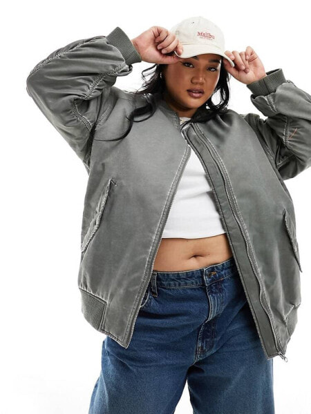 ASOS DESIGN Curve oversized bomber jacket in acid wash