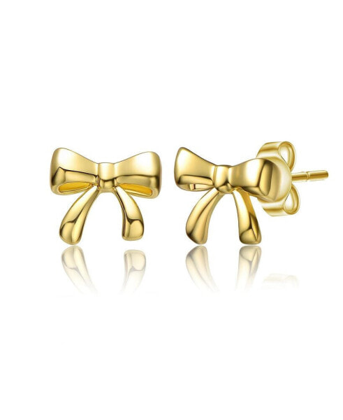 14k Gold Plated Wrapped in Ribbons Tiny Stud Earrings for Baby/Toddler