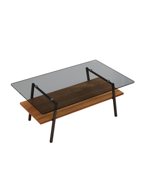 Modern Gray Glass Coffee Table with Black Metal Legs